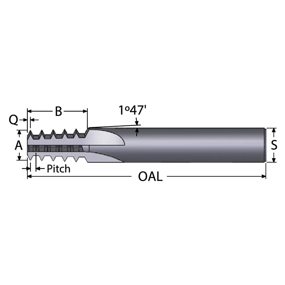Straight Flute Thread Mill: 1/2-14 & 3/4-14, External & Internal, 4 Flutes, 3/4