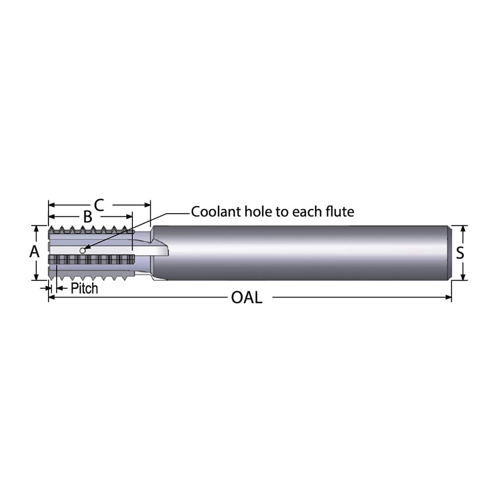 Straight Flute Thread Mill: 1-1/2 - 12, External & Internal, 6 Flutes, 1