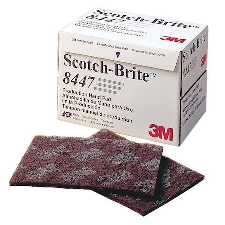 Sanding Hand Pad, 6 in x 9 in Dia, No Hole, Aluminum Oxide, 220 Grit, Non-Woven Type, 8447, 60PK MPN:8447