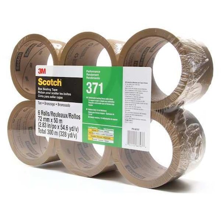 Carton Sealing Tape, 1.8 mil, Tan, PK6 MPN:371