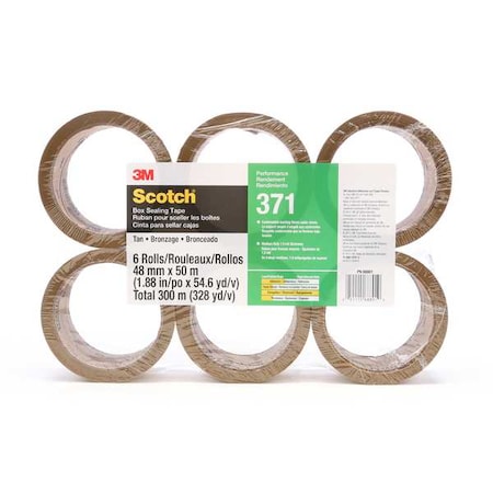 Carton Sealing Tape, 1.8 mil, Tan, PK6 MPN:371