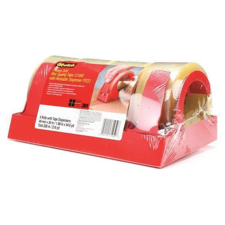 Packaging Tape with Dispenser, 2 in Max. Tape Width. Clam Shell, Plastic, Clear MPN:PSD2