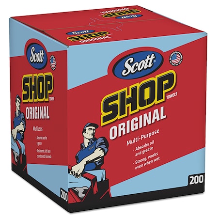 Shop Towels Original, Blue, Pop-Up Dispenser Box, 200 Towels/Box, 8 Boxes/Case, 1, 600 Towels/Case MPN:75190
