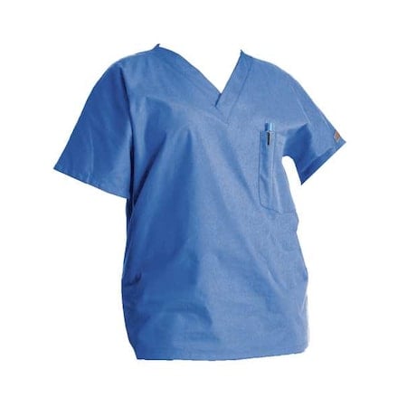 Scrub Shirt, Cotton/Polyester, Short Sleeve, 3 Pockets, V-Neck, Blue, Size L MPN:70221