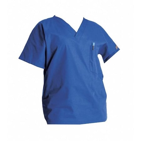 Scrub Shirt, Cotton/Polyester, Short Sleeve, 3 Pockets, V-Neck, Royal Blue, Size 4XL MPN:70221