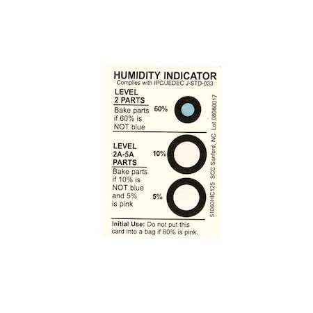 Humidity Indicator, 3 x 2 In. Card, PK125 MPN:51060HIC125