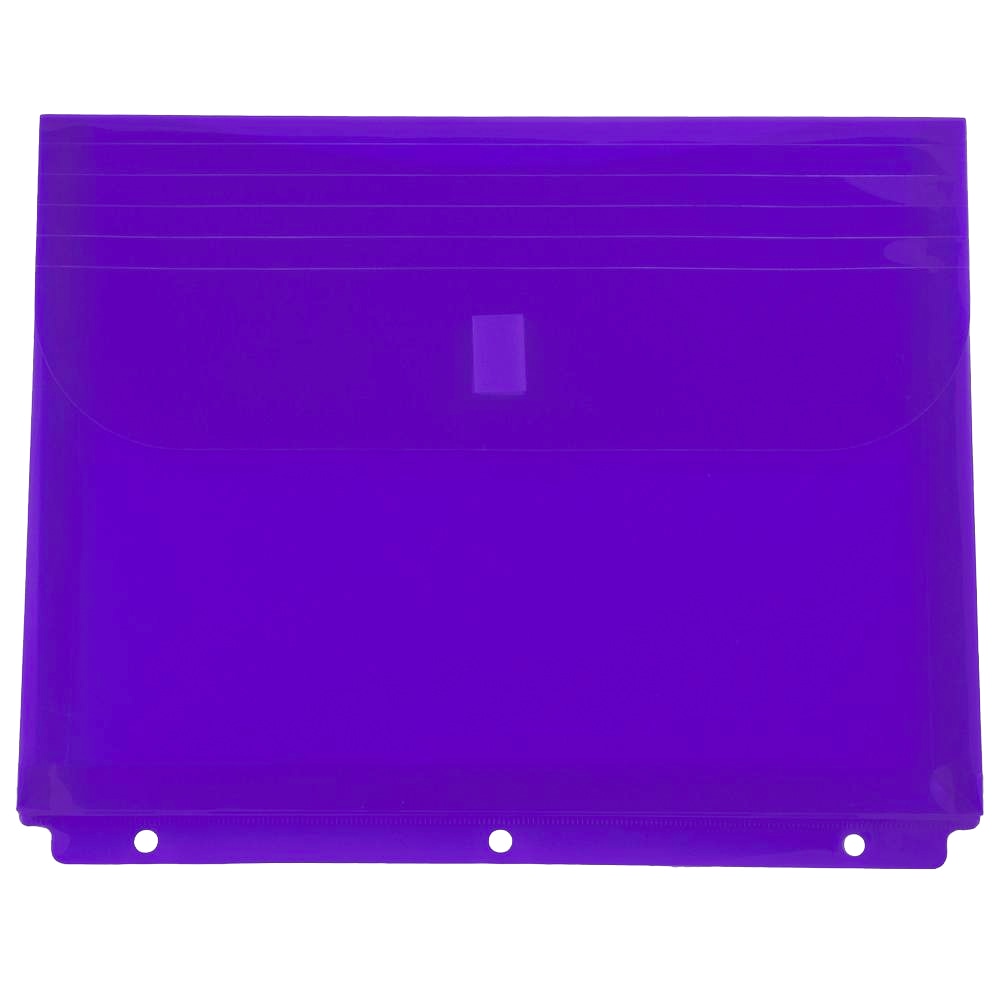 JAM Paper Plastic 3-Hole Punch Binder Envelopes, 9-1/2in x 11 1/2in, Hook & Loop Closure, Purple, Pack Of 12 Envelopes MPN:218S0LTPU