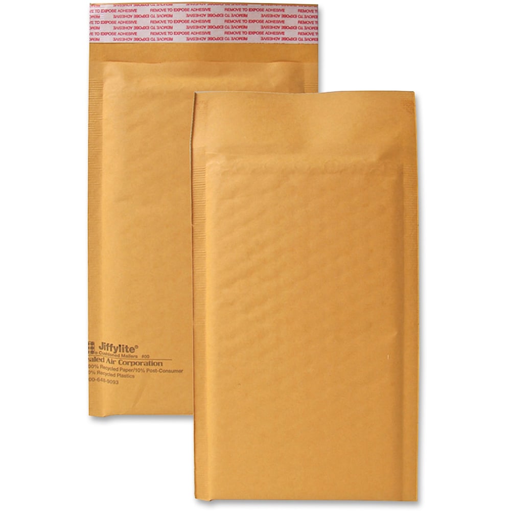 Sealed Air JiffyLite Cellular Cushioned Mailers - Bubble - #00 - 5in Width x 10in Length - Peel & Seal - Kraft - 25 / Carton - Kraft MPN:10184