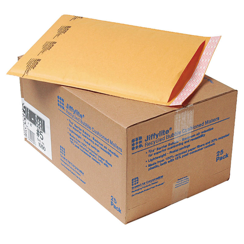 Sealed Air Jiffylite Self-Seal Bubble Mailers, Size #5, 10 1/2in x 16in, 100% Recycled, Satin Gold, Pack Of 25 MPN:10190
