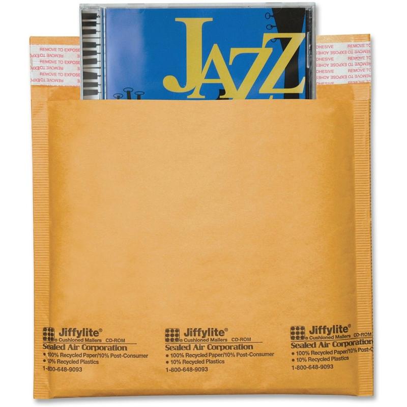 Sealed Air Jiffylite Self-Seal CD/DVD Bubble Mailers, 7 1/4in x 8in, 100% Recycled, Satin Gold, Pack Of 25 MPN:44169