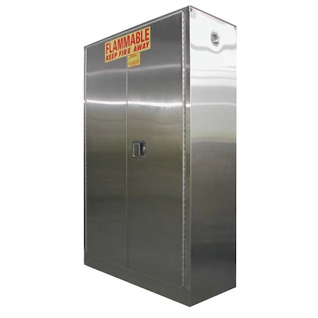 Hazardous Material Storage Cabinet, 45 gal, 2 Shelves, Stainless Steel, 43 in W x 65 in H x 18 in D MPN:a145-ss