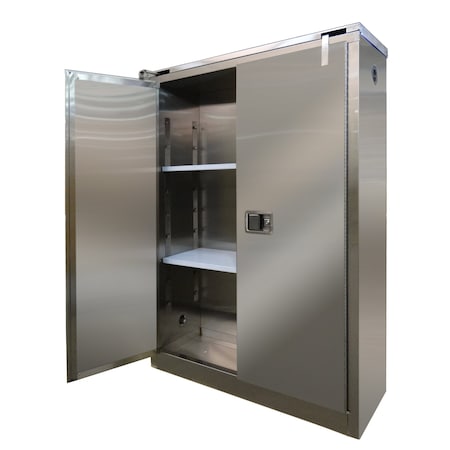 Hazardous Material Storage Cabinet, 45 gal, 2 Shelves, Stainless Steel, 43 in W x 67 in H x 18 in D MPN:a345-ss