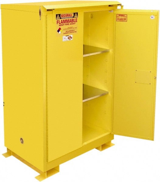 Flammable & Hazardous Storage Cabinets: 90 gal Drum, 2 Door, 2 Shelf, Self Closing, Yellow MPN:A390WP1