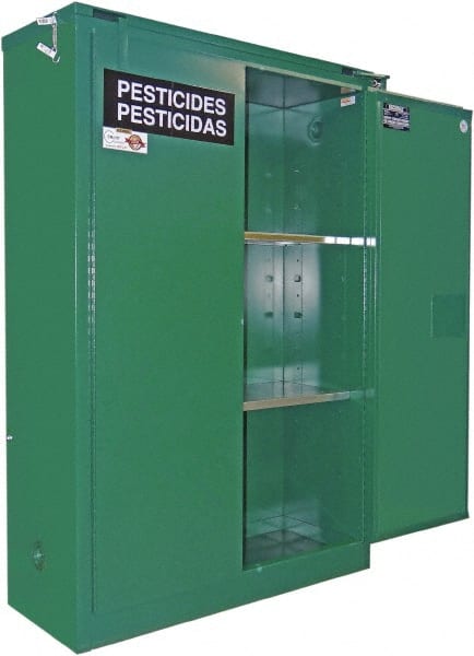 Flammable & Hazardous Storage Cabinets: 45 gal Drum, 2 Door, 2 Shelf, Self Closing, Green MPN:AG345