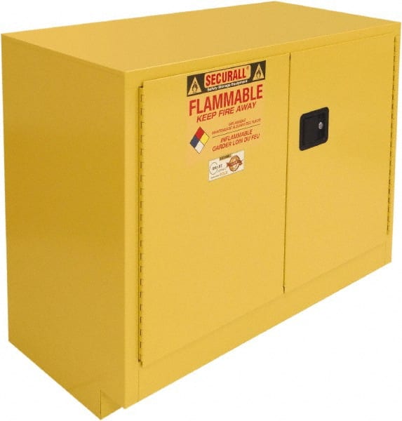 Flammable & Hazardous Storage Cabinets: 36 gal Drum, 2 Door, 1 Shelf, Manual Closing, Yellow MPN:L136