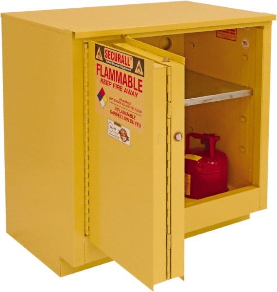 Flammable & Hazardous Storage Cabinets: 24 gal Drum, 2 Door, 1 Shelf, Sliding, Yellow MPN:L224