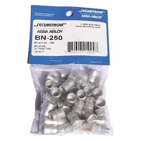 Blind Nut, Steel, Powder Coated, Includes: (40) Pack of Blind Nuts with Collapsing Tool MPN:BN-250