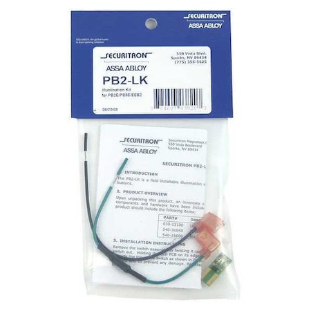 Illumination Kit, Stainless Steel, Satin Stainless, For Use With: Mfr. No. PB2, PB5 MPN:PB2-LK