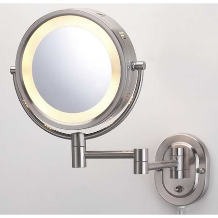 Lighted Makeup Mirror, 10 in W, 13 in H, 120 V AC, Nickel, Wall MPN:HLNSA895D