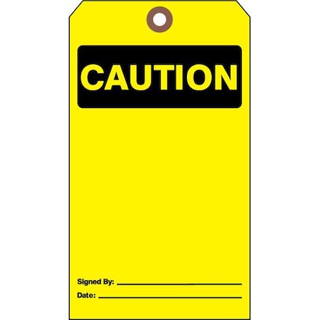 Caution Tag, Caution, Cardstock, 7 in H x 4 in W, Yellow, Rectangle, 25 PK MPN:CTUF-G13