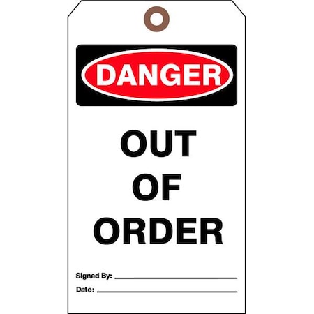 Tag, Danger, Cardstock, 7 in H x 4 in W, White, Rectangle, 25 PK MPN:DTUF-G33