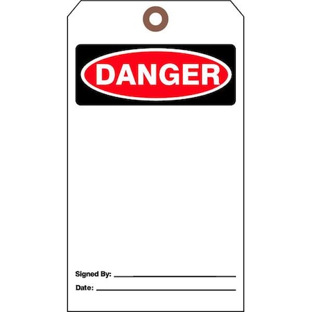 Danger Tag, Danger, Cardstock, 7 in H x 4 in W, White, Rectangle, 25 PK MPN:DTUF-G44