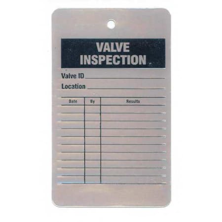 Tag, Valve Inspection, Aluminum, 5 in H x 3 in W, White, Rectangle, 25 PK MPN:TUF-VALV