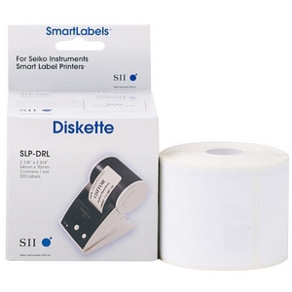 Seiko Diskette Labels, SKPSLPDRL, Rectangle, 2 3/4inW x 2 1/8inL, White, Roll Of 320 Labels (Min Order Qty 3) MPN:SLP-DRL