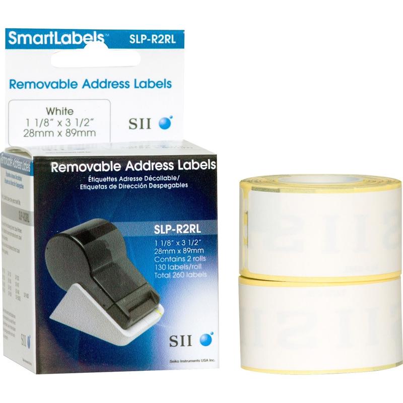 Seiko Instruments SLP-R2RL - Self-adhesive - white - 1.1 in x 3.5 in 260 label(s) (2 roll(s) x 130) address labels - for Smart Label Printer 100, 120, 200, 220, 240, 410, 420, 430, 440, 450, EZ30 (Min Order Qty 3) MPN:SLP-R2RL