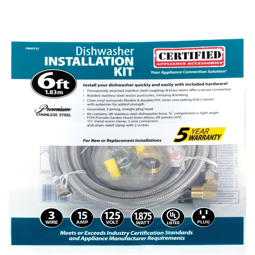 Certified Appliance Accessories Dishwasher Installation Kit with Straight Plug Head - Metal, Stainless Steel, Brass - Yellow, Multi MPN:DWKITST