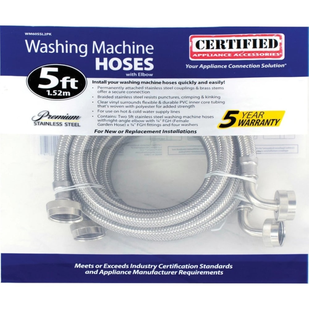 Certified Appliance Accessories 2 PK Braided Stainless Steel Washing Machine Hoses - 60in - Silver, Stainless Steel - WM60SS2PK MPN:WM60SS2PK