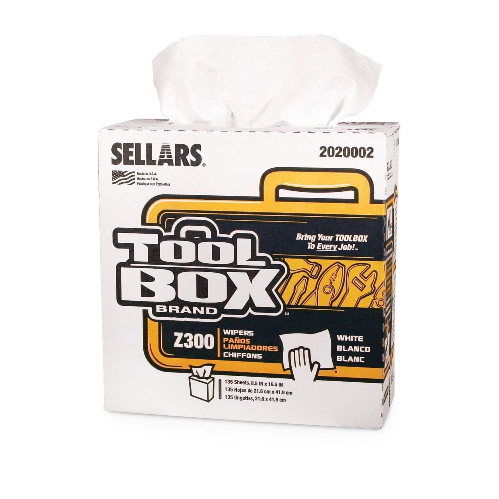 TOOLBOX Z300 Pop-Up Wipers, 1-Ply, 8.5 x 16.5, White, 135 Per Carton, Case of 8 Cartons MPN:6607082042009