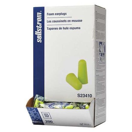 Disposable Uncorded Ear Plugs, PU Foam, Bullet Shape, NRR 32 dB, Hi-Vis Green, 200PK MPN:S23410