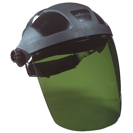 Ratchet Face Shield Assembly, Green Visor, Polycarbonate, Ratchet Suspension, Uncoated Lens, Black MPN:S32030