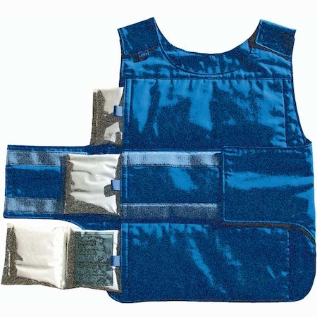 Cooling Vest, Cotton, Polyester, Cold Pack Inserts, 1 to 3 hr Max Cooling Time, 22 in Length, Blue MPN:3XLN7