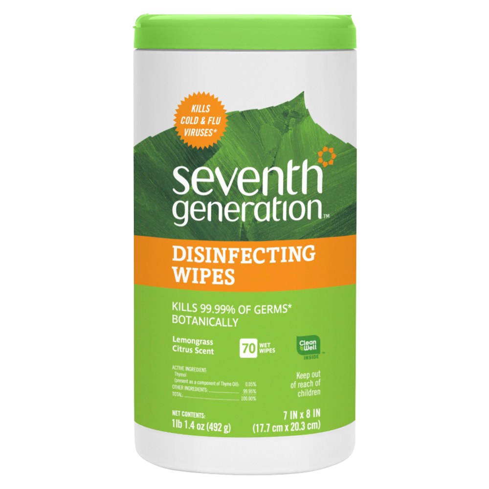 Seventh Generation Disinfectant Wipes, Lemongrass Citrus, Container Of 70 Wipes MPN:22813
