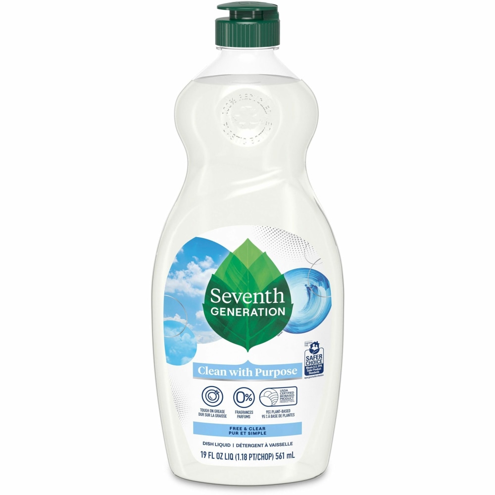 Seventh Generation Free/Clear Natural Dish Liquid - Concentrate - 19 oz (1.19 lb) - Non-toxic, Petroleum Free, Hypoallergenic, Bi - 44986 MPN:44986