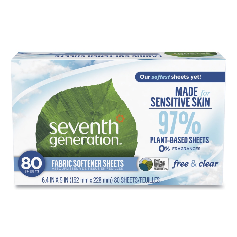 Seventh Generation Natural Fabric Softener Sheets, Unscented, 80 Sheets/Box, 4/Carton MPN:10732913449306