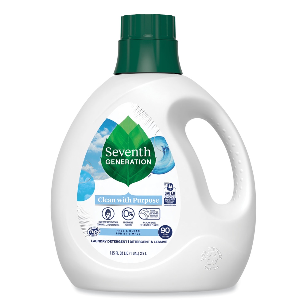 Seventh Generation Natural Liquid Laundry Detergent, Fragrance Free, 135 oz Bottle, 4/Carton MPN:10732913450654