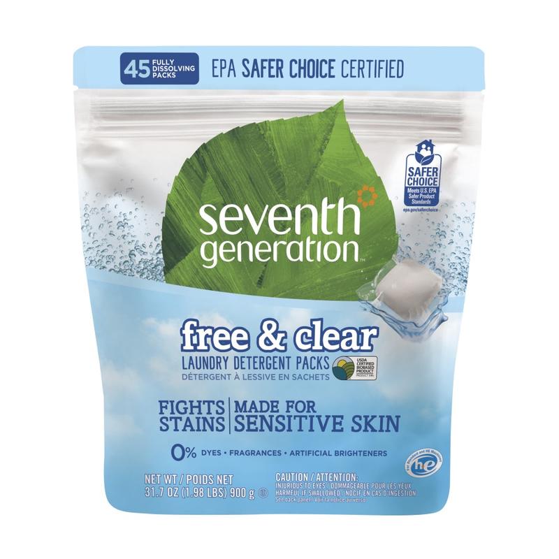 Seventh Generation Free & Clear Laundry Detergent Packs, Unscented, Pack Of 45 MPN:22977