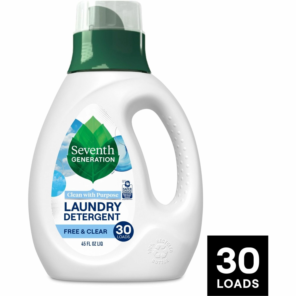 Seventh Generation Natural Laundry Detergent - 45 fl oz (1.4 quart) - Hypoallergenic, Non-irritating, Bio-based, Kosher - White, Green, Blue - 1 Each MPN:45066