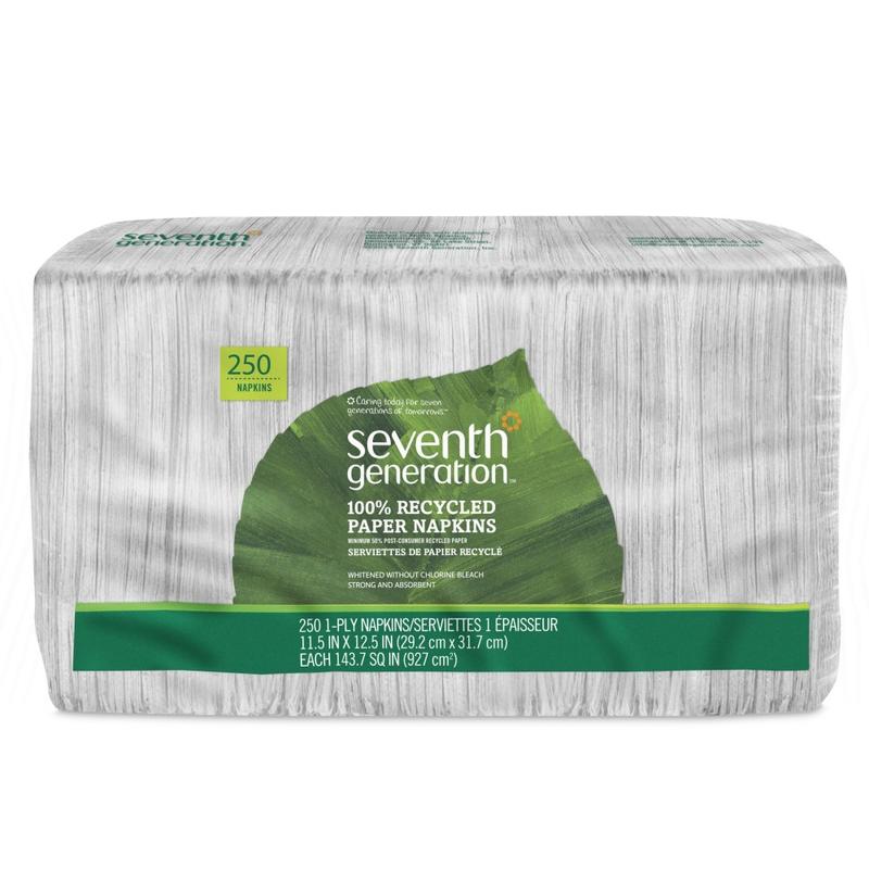 Seventh Generation 1-Ply Unbleached Napkins, 11 1/2in x 12 1/2in, White, Pack Of 250 MPN:13713