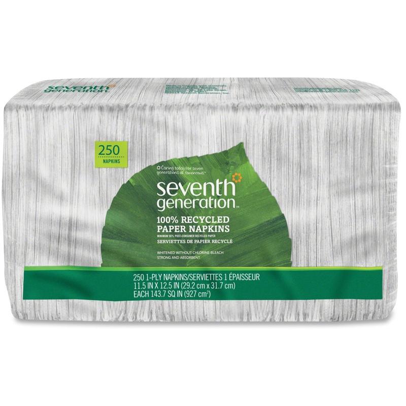 Seventh Generation 100% Recycled Paper Napkins - 1 Ply - 11.50in Width x 12.50in Length - White - Paper - 250/Pack - 12 / Carton MPN:13713CT