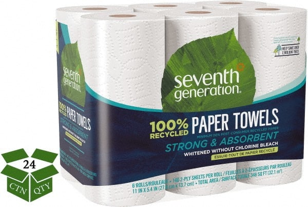 Paper Towels: Perforated Roll, 24 Rolls, Roll, 2 Ply, Recycled Fiber, White MPN:SEV13731CT