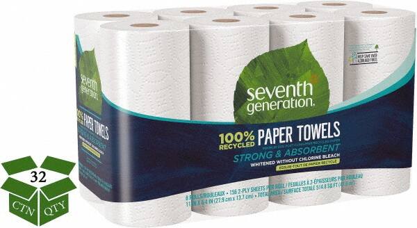 Paper Towels: Perforated Roll, 32 Rolls, Roll, 2 Ply, Recycled Fiber, White MPN:SEV13739CT