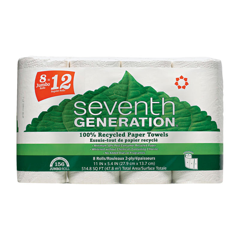 Seventh Generation 100% Recycled Paper Towels - 2 Ply - 156 Sheets/Roll - White - 32/Pack MPN:SEV13739CT