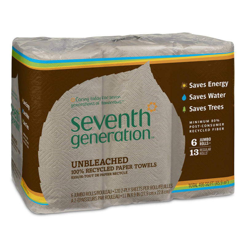 Seventh Generation Unbleached 2-Ply Jumbo Paper Towels, 100% Recycled, Natural, 120 Sheets Per Roll, Pack Of 6 Rolls MPN:13737PK
