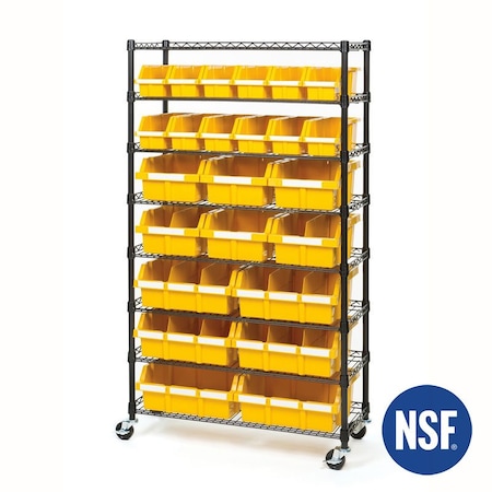 Steel Bin Rack 24, 7 Tier, 8 Shelves, Black, 36 in W x 63.5 in H x 14.25 in D, Black / Yellow MPN:SHE16508BB