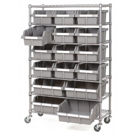 Steel Wire Rack Shelving, 7-Tier, NSF, 16 Bin, 14Dx3, 7 Shelves, Gray MPN:WEB677
