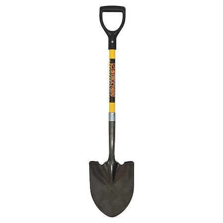 Round Point Shovel, 14 ga #2 Blade, Steel Blade, Standard Step, 29 in L Yellow Fiberglass Handle MPN:49561GR